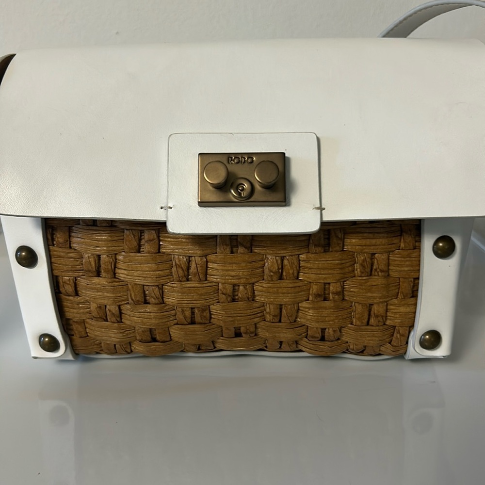 RODO White Wicker & Leather Crossbody Bag